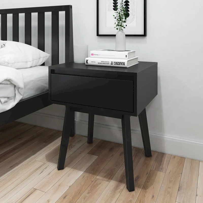 Plank and Beam Scandinavian Nightstand with 1 Drawer