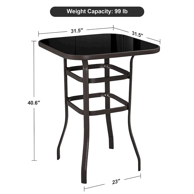 Yaheetech Patio Bistro Table with Tempered Glass, Iron Frame