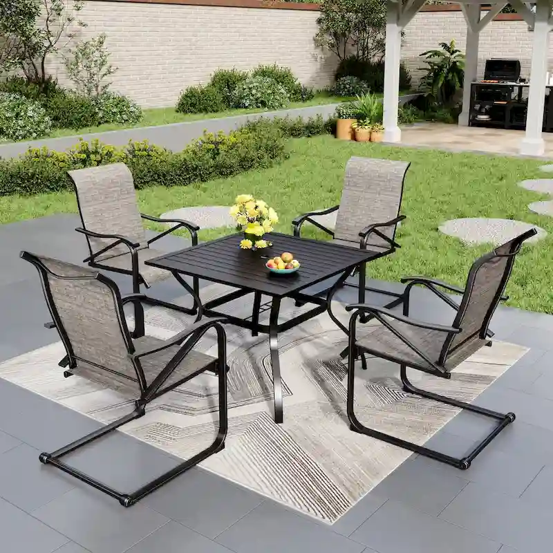 5-Pieces Patio Dining Set, Including 1 Steel Frame Table with Umbrella Hole and 4 C spring Patio Chair
