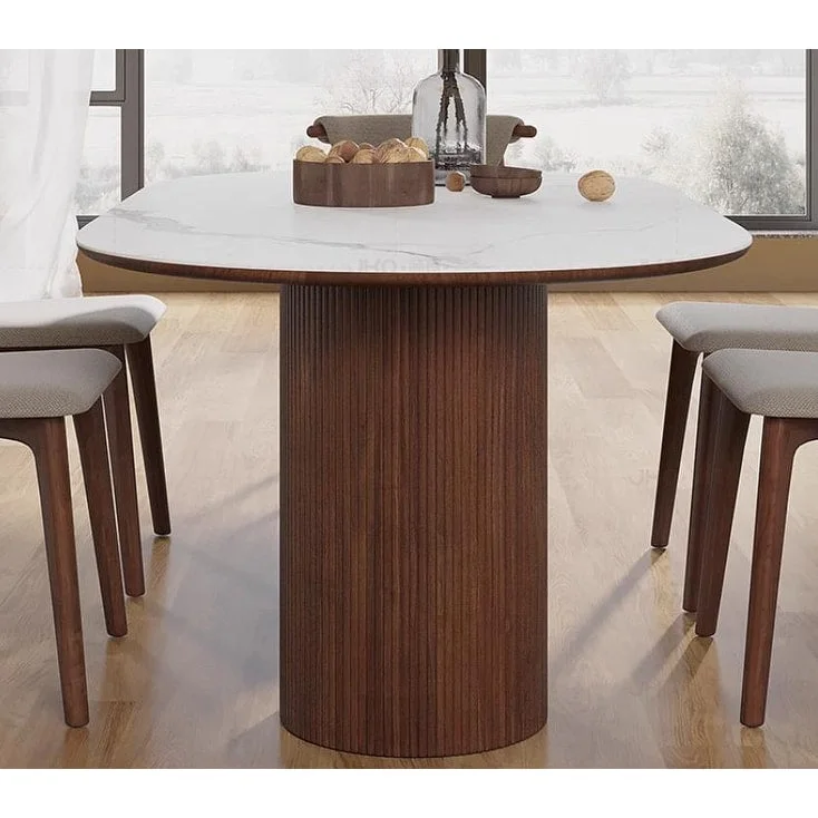 71 Modern Rectangular Dining Table with Stone Table-top, Wood Legs