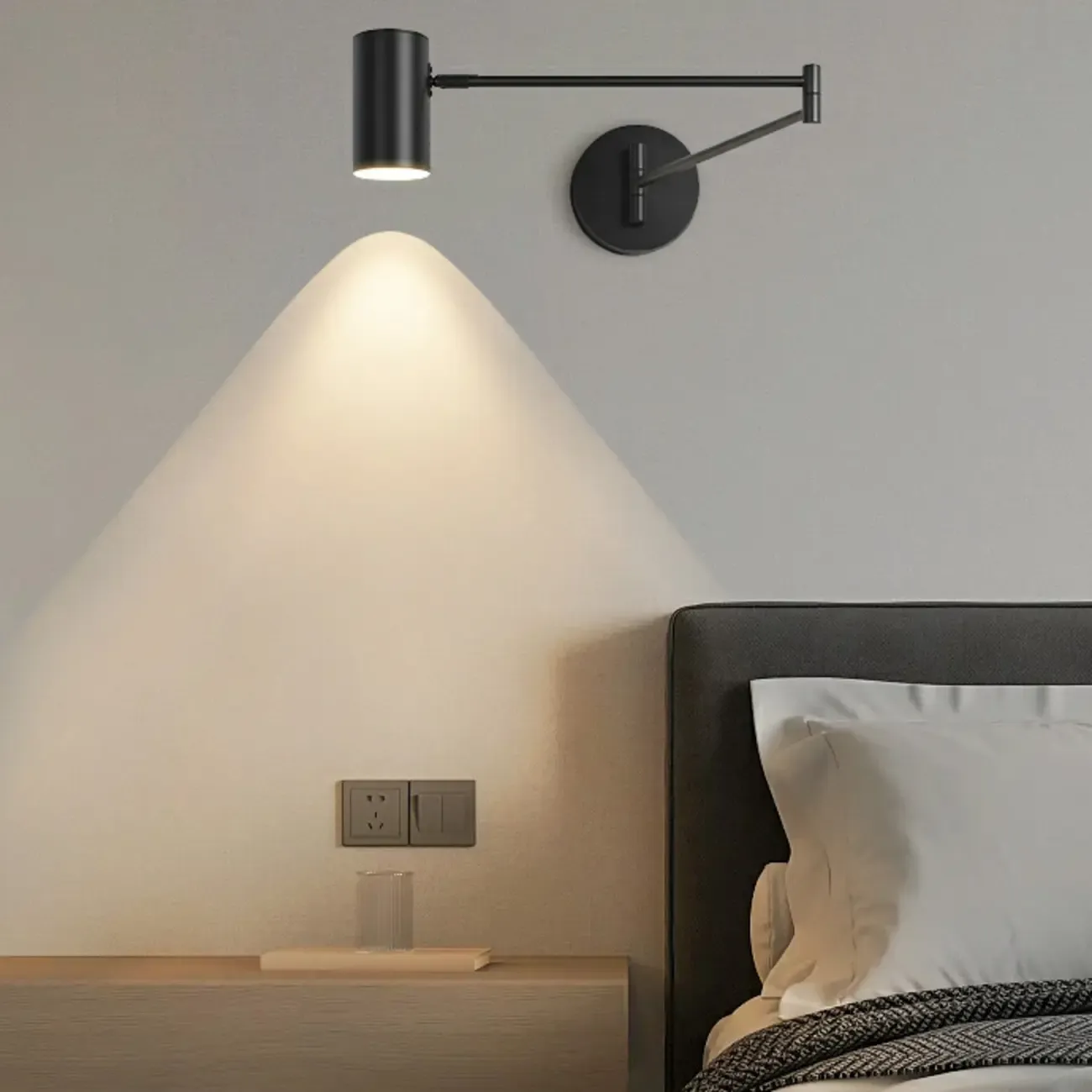 Solid Color Metal Swing Arm Wall Light with Cylinder Acrylic Shade