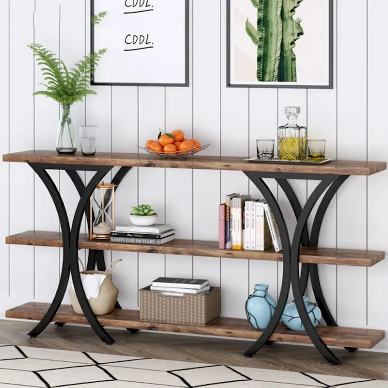 70.8 Inch Narrow Console Table with 3 Tier Shelves