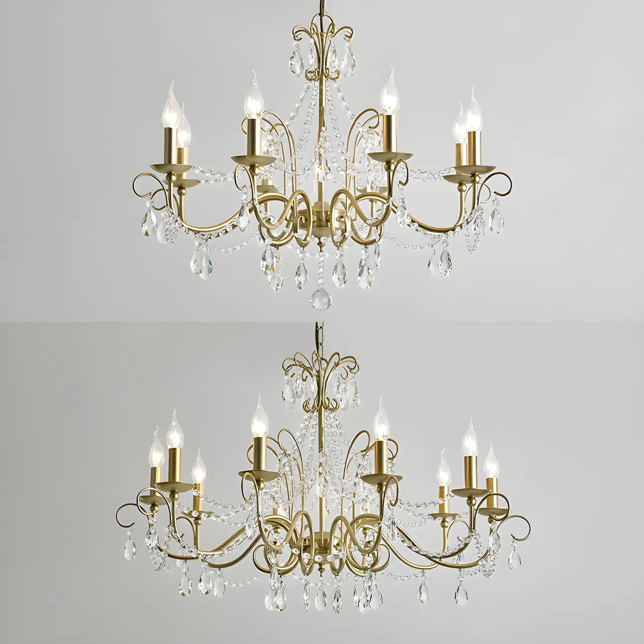 Gold Crystal Metal Elegant Classic Chandelier Light
