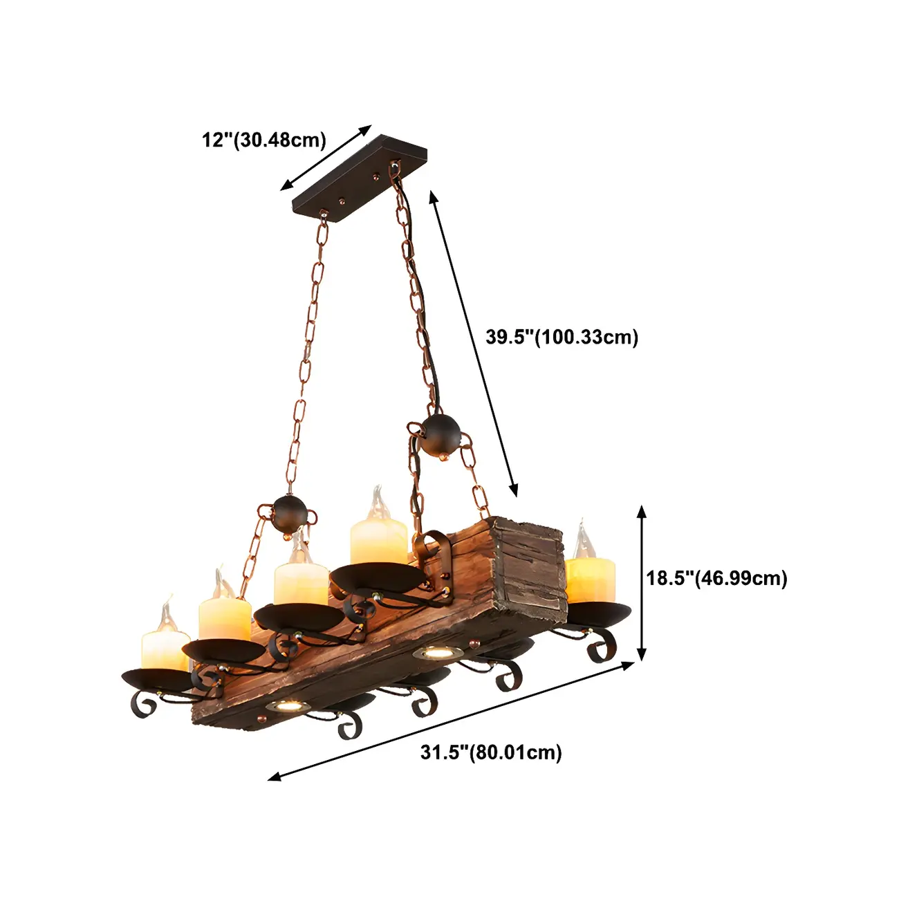 Industrial Brown Wood 8-Light Kitchen Pendant Light