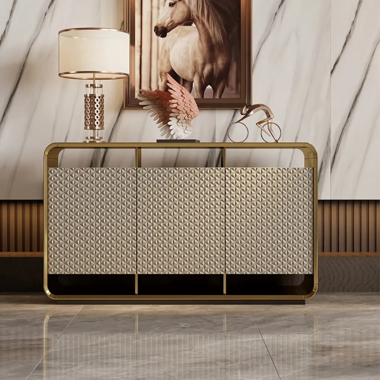 Glam Metal and Wood Sideboard with Shelves