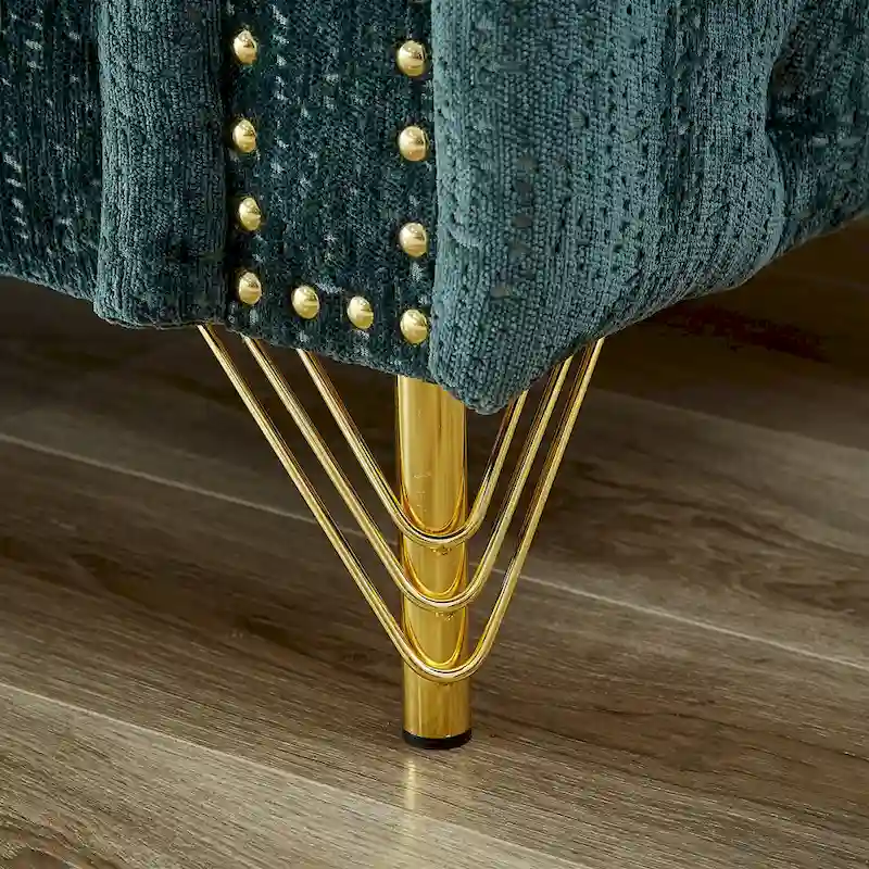 Green Chenille Tufted Upholstered 3-seater Sofa with Metal Legs