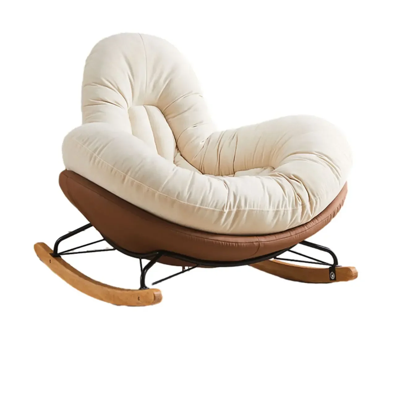 Wide Seat Upholstered Rocking Chair in Beige with Ottoman