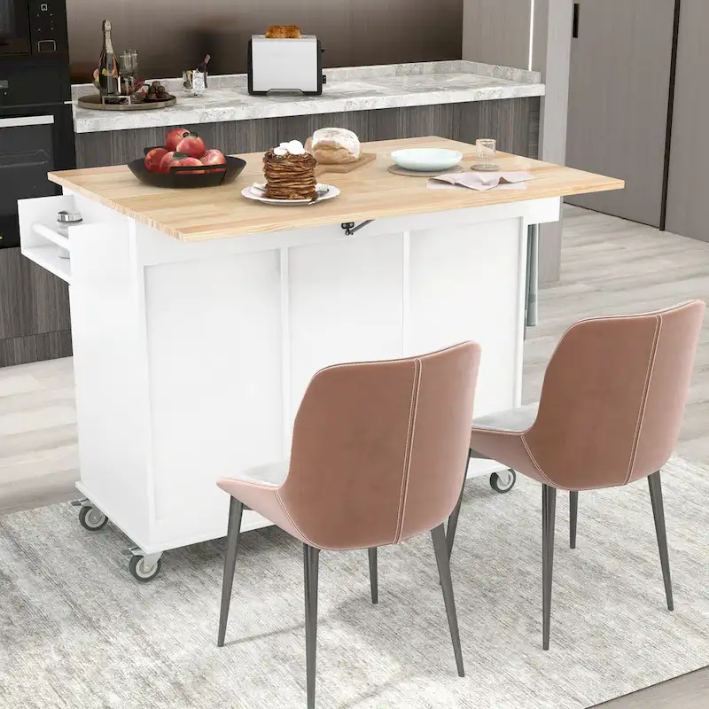 52.7 Inch Width Rolling Mobile Kitchen Island with Locking Wheels