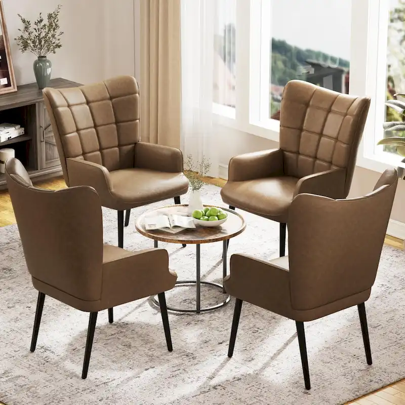 High-back Tufted Accent Chair Set of 2 Cream/ Brown/ Taupe