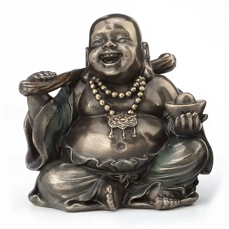 2.36  H LAUGHING BUDDAH (BUDAI) HOLDING YUANBAO AND RUYI Cold Cast Bronze - 2.17 x2.36 x2.36