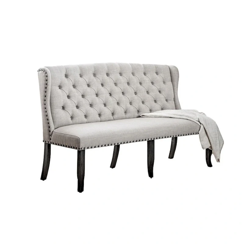 Stylish Long bench with tufted back, ivory