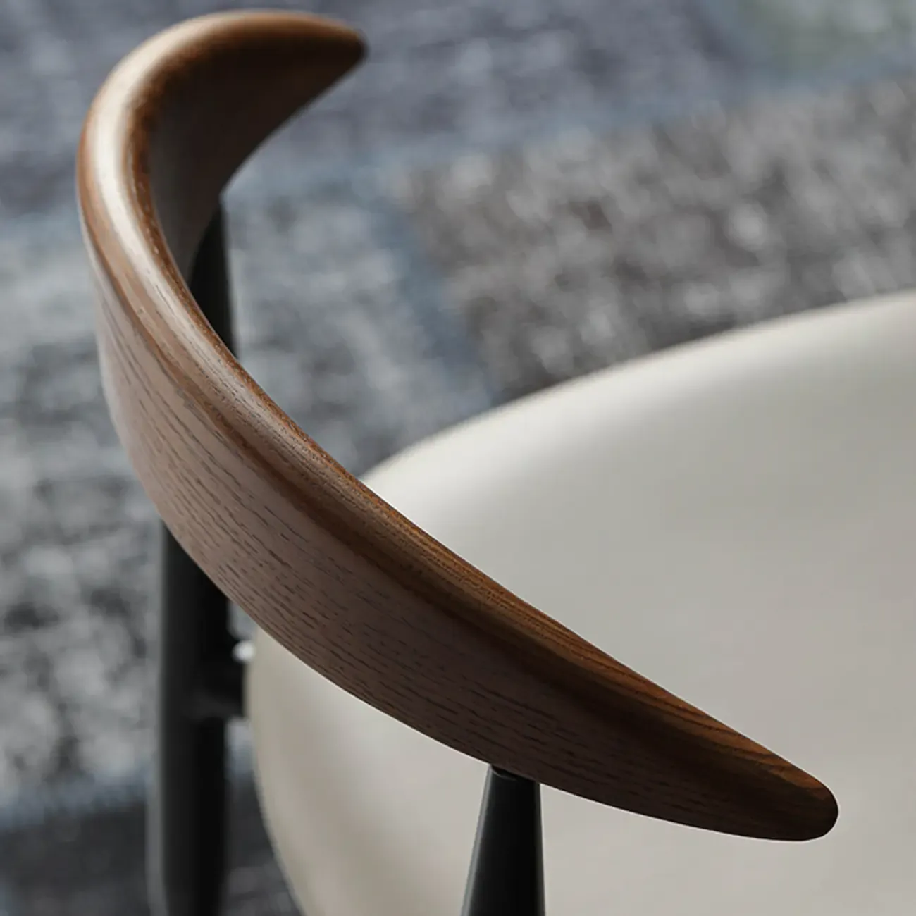 Mid-Century Modern Dining Chair with Black Leather Seat