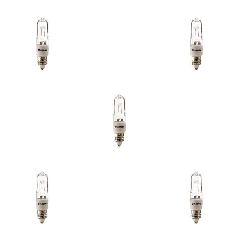 Bulbrite Pack of (5) 120V Dimmable Clear T4 Halogen Mini Light Bulbs with Mini-Candelabra (E11) Base