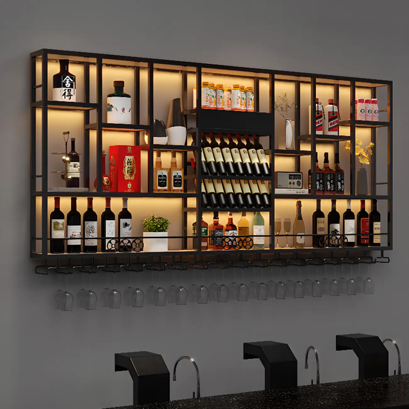 Wall-Mounted Metal Industrial Display Wine Rack