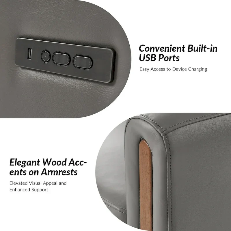 Jaime Modern Genuine Leather Rocking Swivel Power Recliner with Adjustable Headrest and Footrest by HULALA HOME