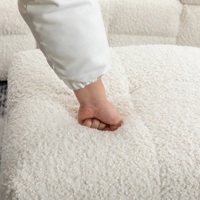 87.7 Sectional Sofa Cozy Teddy Fleece Fabric Sectional Sofa Couch