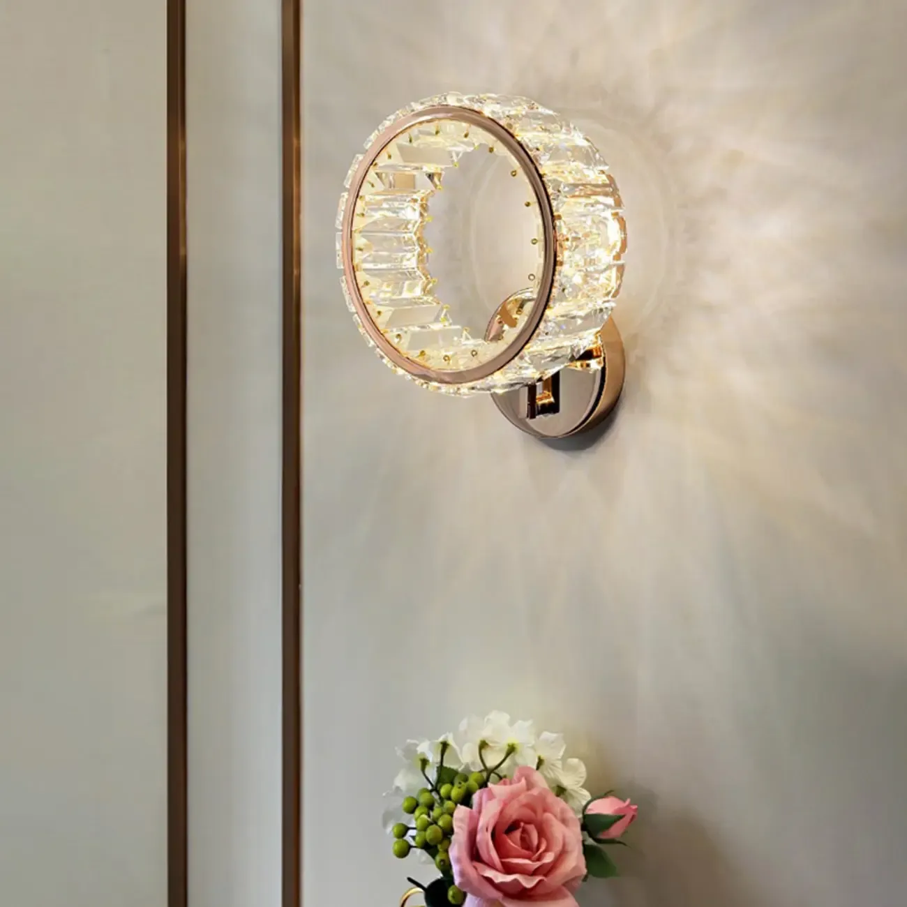 Dimmable Round Crystal Wall Sconce for Living Spaces Decor
