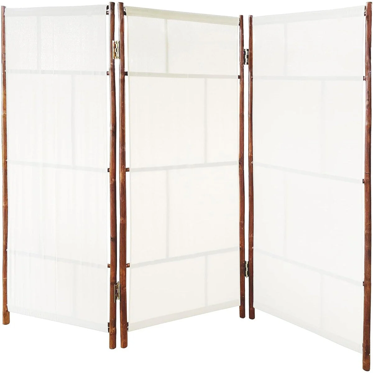 Handcrafted Bamboo Folding 3-Panel Room Divider Privacy Screen, Ecru Fabric