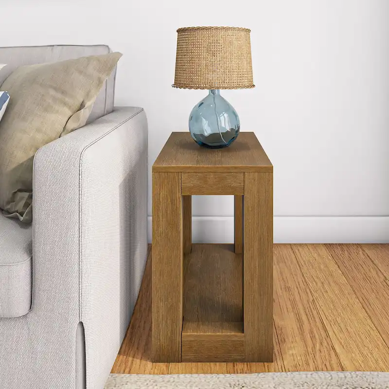 Plank and Beam Modern Rectangular Side Table with Shelf