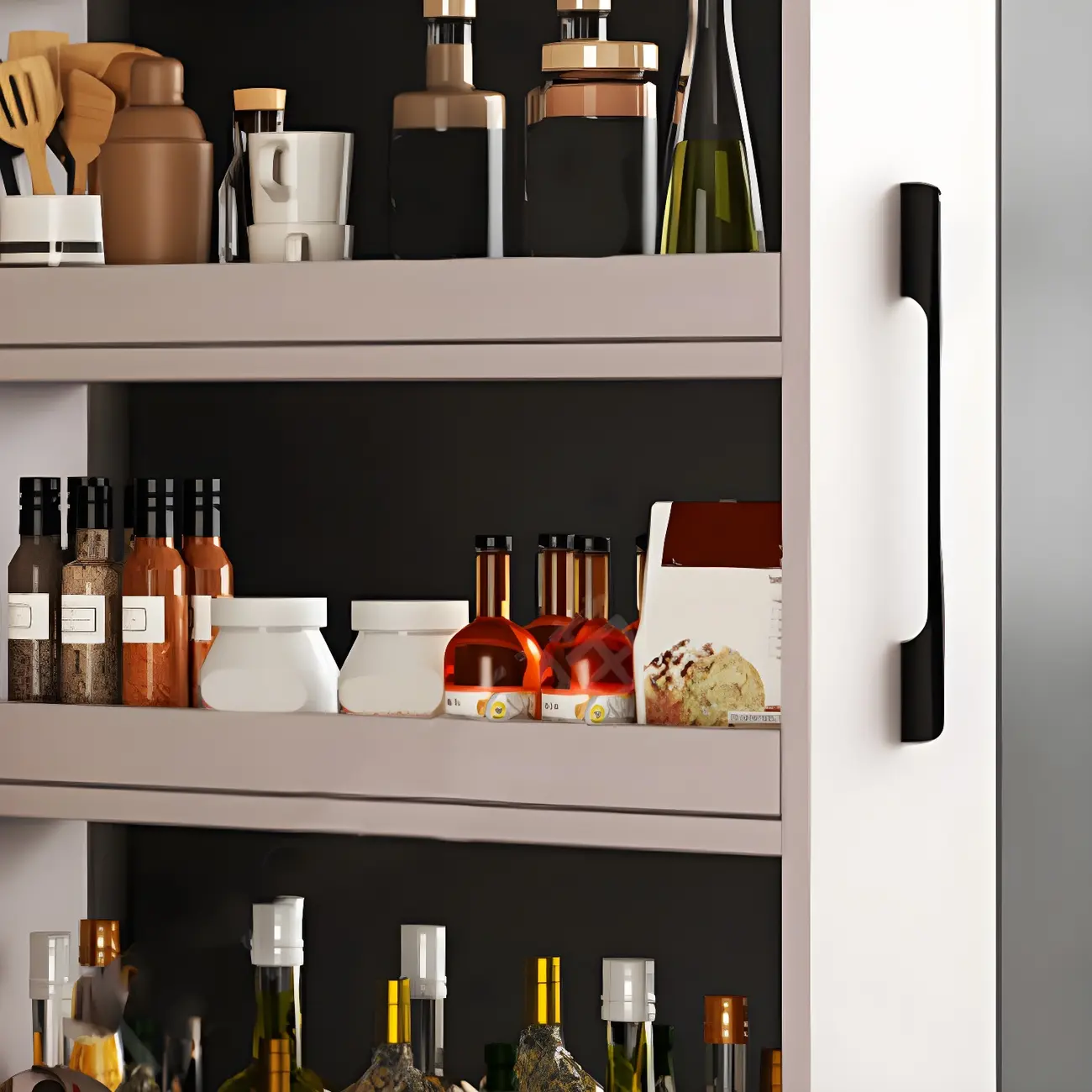 Modern Wooden Buffet Table with Open Shelves and Caster