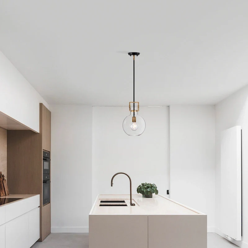 Black and Antique Gold 1-Light 10 Inch Globe Shaped Clear Glass Pendant