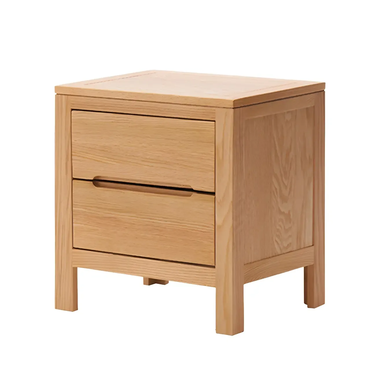 Rectangular Natural Wood 2 Drawer Bedside Nightstand