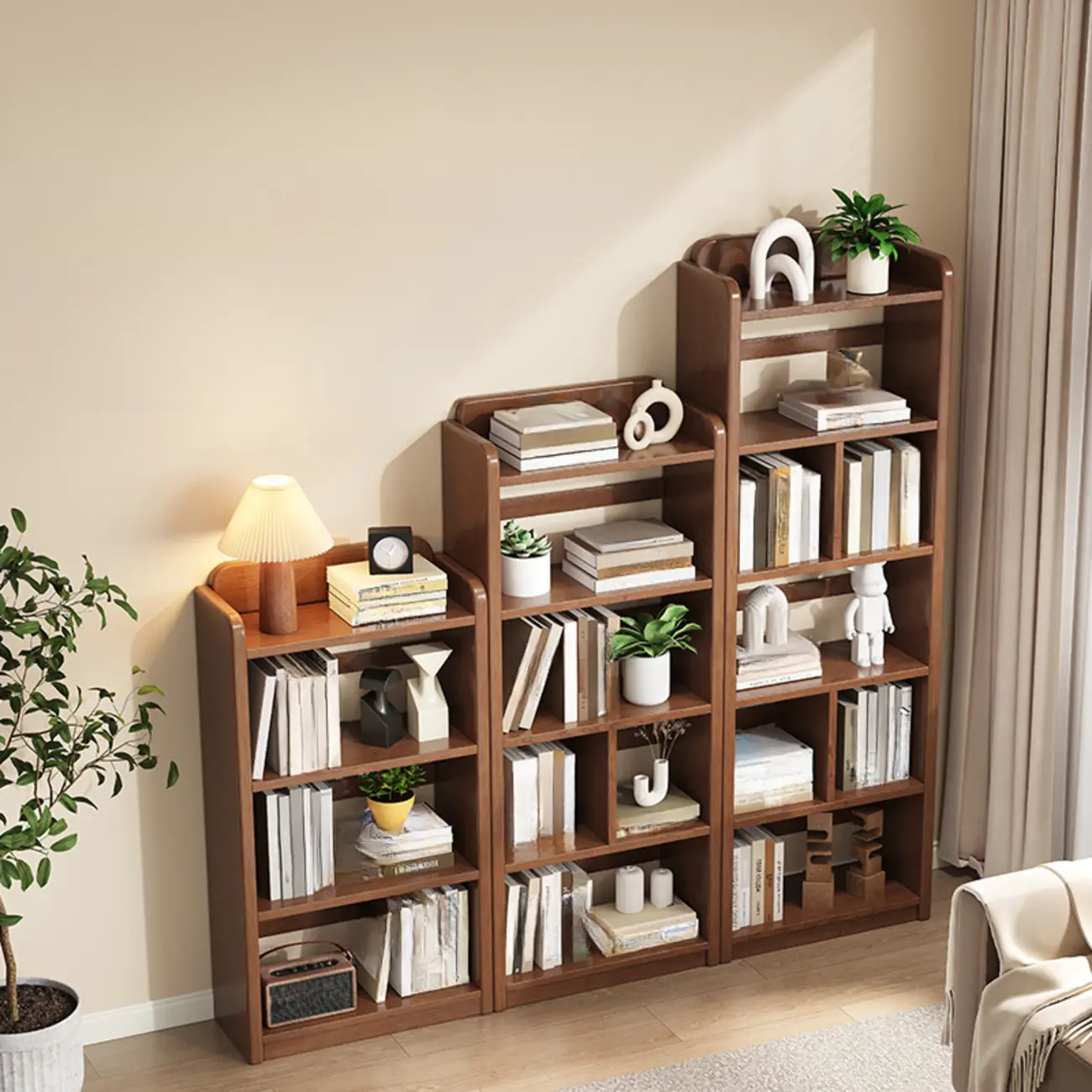 Rectangle Multi-Shelf Open Back Brown Wood Bookcase
