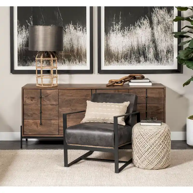 Mercana Allium Brown Woven Wool Round Pouf