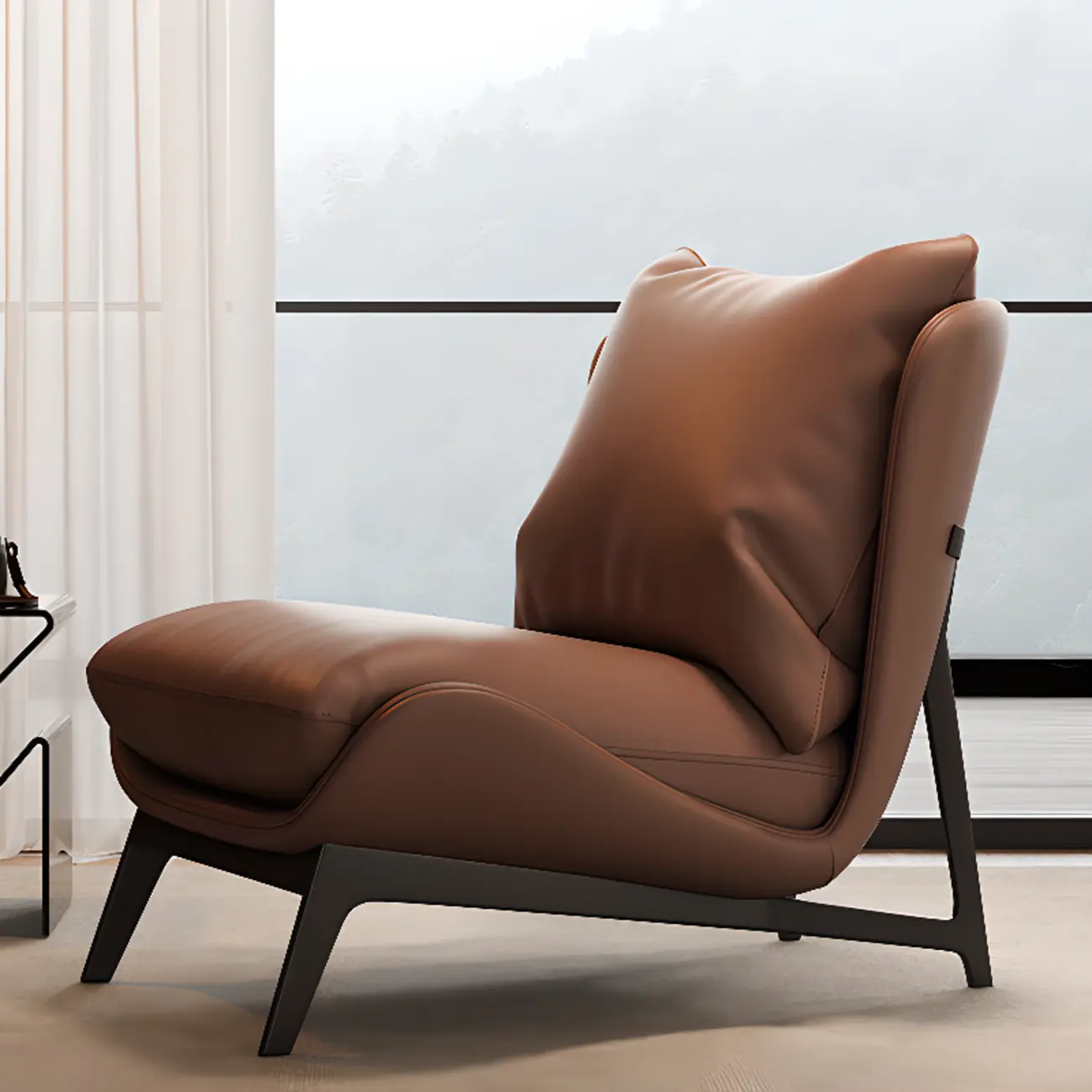 Modern Cat-Resistant Leather Accent Chair with Ottoman