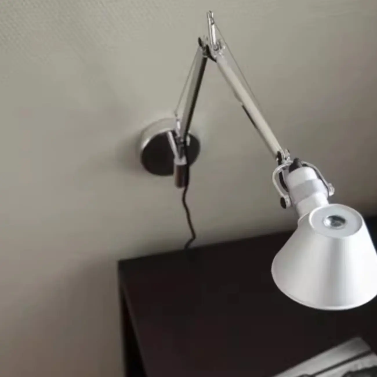 Industrial Metal Silver and Black Swing Arm Wall Light with Shade