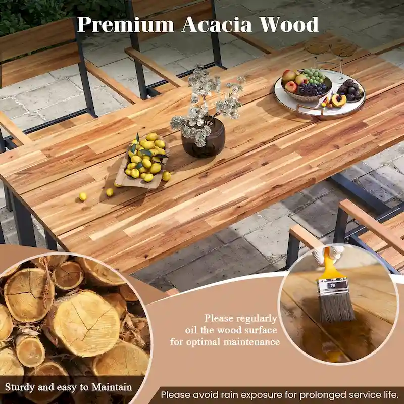 Gymax 7 Piece Patio Dining Set 69 Rectangle Table w/ 6 Stackable