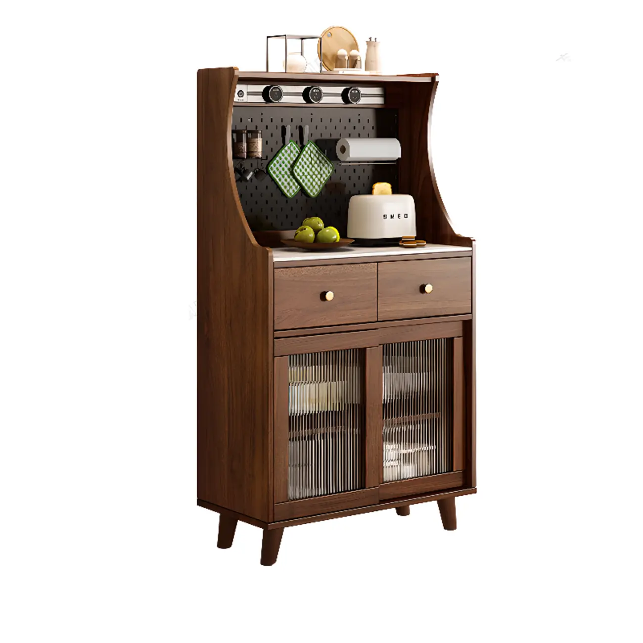 Modern Slab Buffet with Stone Countertop and Sliding Doors