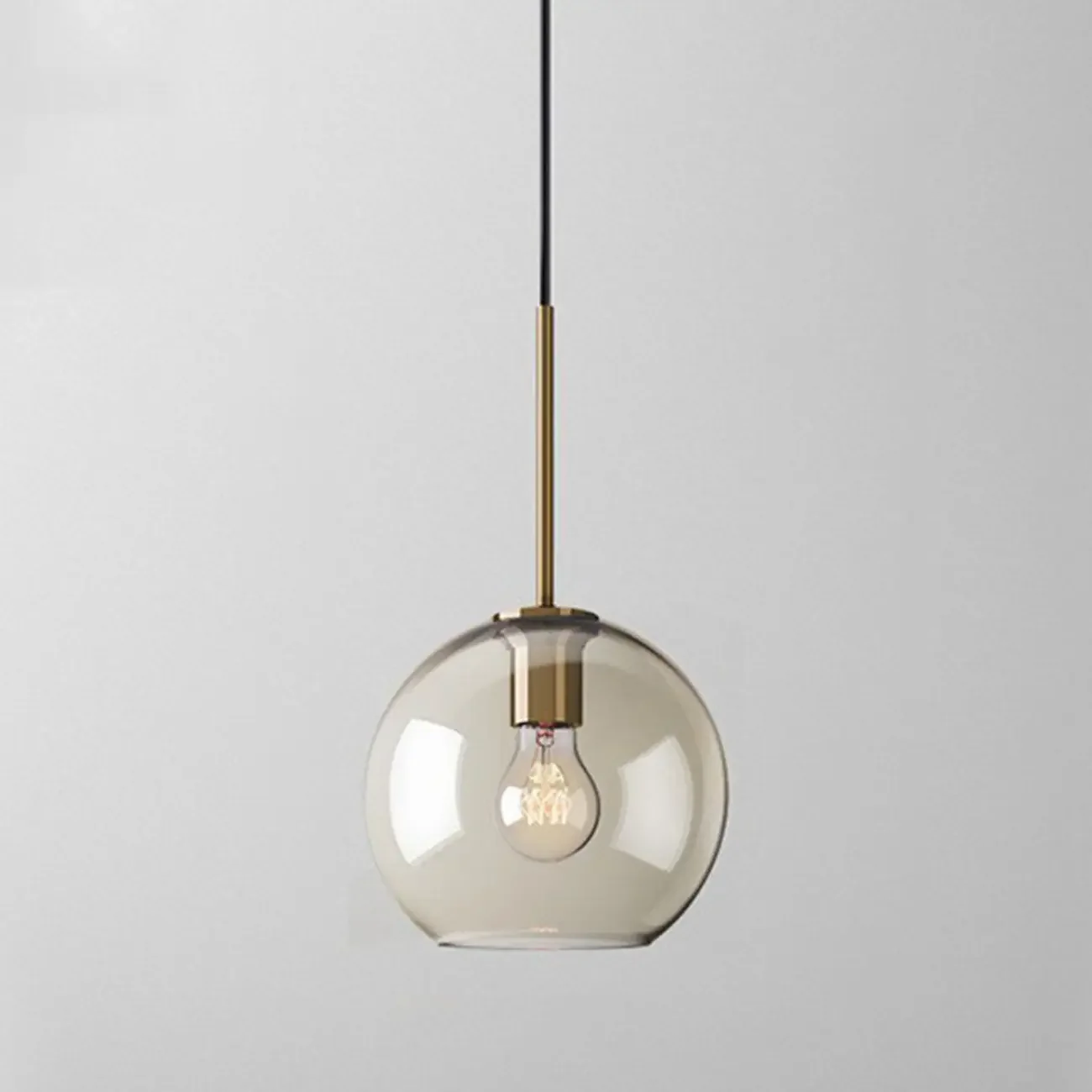 Simplistic Glass and Metal Cognac Globe Hanging Pendant Light