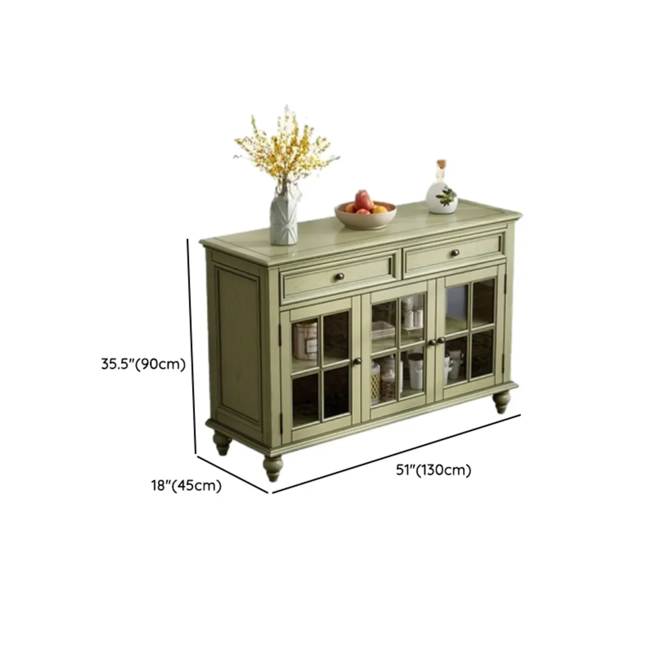 French Country Green Wooden Sideboard with Drawers
