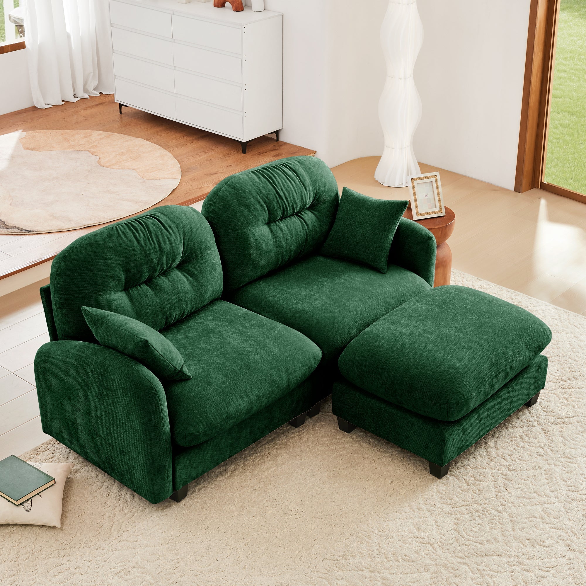 Cloud Tufted  Chenille Sectional Loveseat Sofa Couch With Ottoman