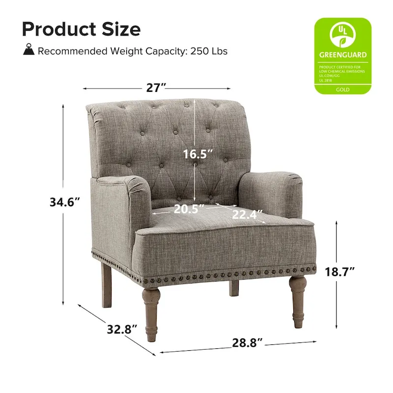 Geltrude Traditional Upholstered Accent Chair with Button Tufted Back Set of 2 by HULALA HOME