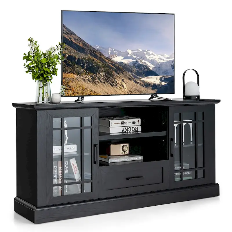 Farmhouse TV Stand for TVs up to 70 Media Center w/ Glass