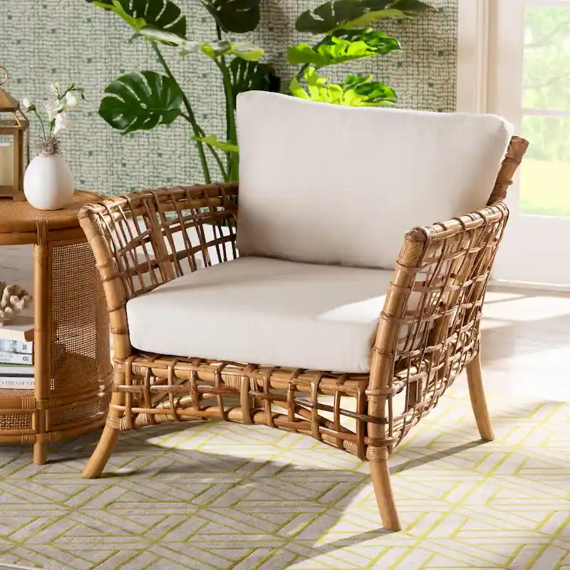 bali & pari Babette Modern Bohemian Natural Brown Rattan Arm Chair