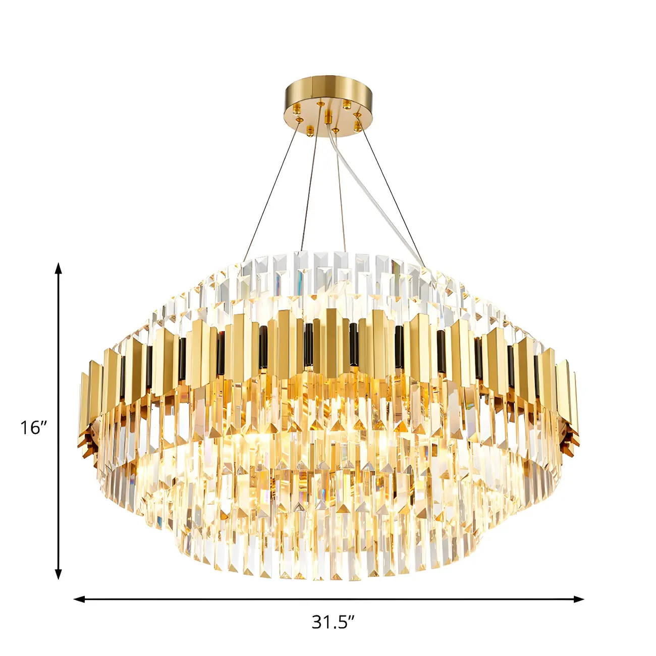 Modern Living Room Gold Crystal Clear Pendant Layered Chandelier