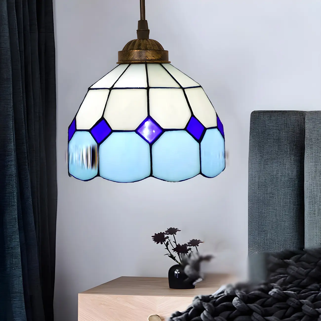 Tiffany Stained Glass Rattan Pendant Light Fixture