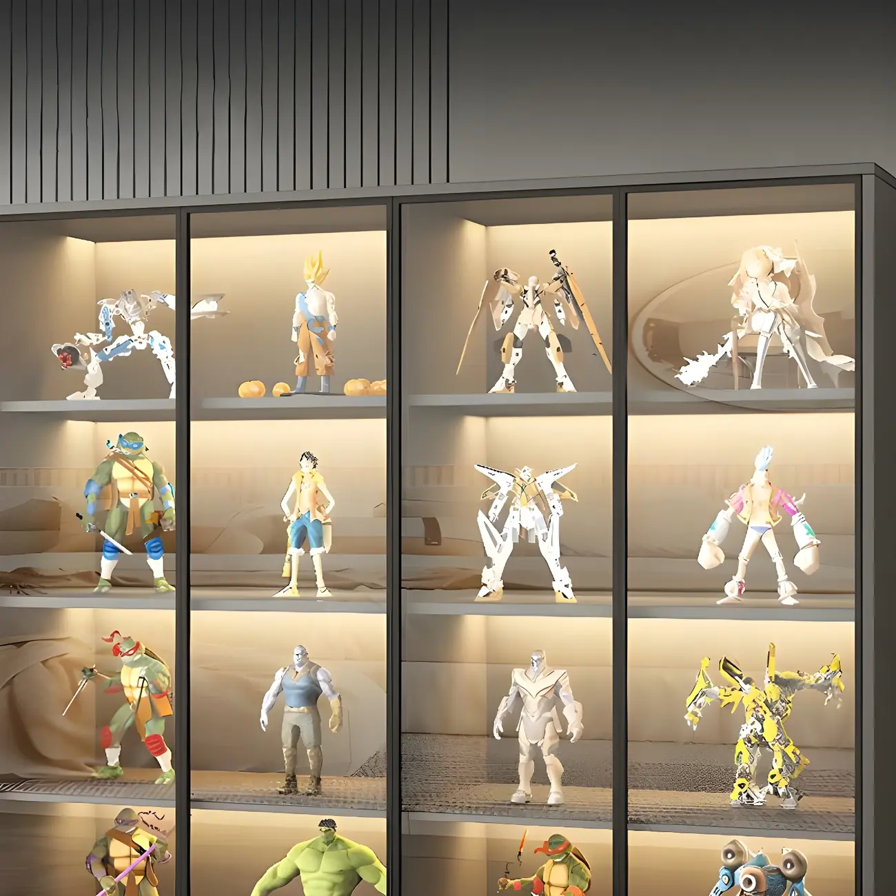 Freestanding Black Tempered Glass Wood Display Cabinet