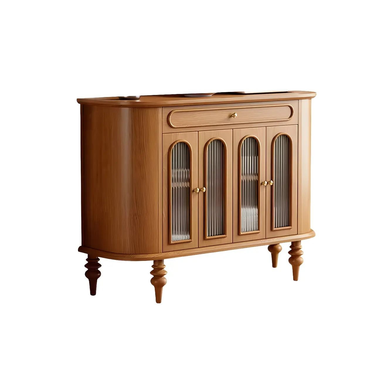 French Country Wooden Buffet Table with Cabinets