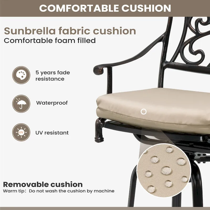 Pellebant Patio Aluminum Swivel Bar Stool with Sunbrella Cushion