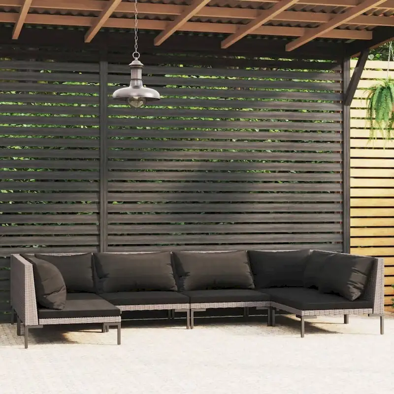 vidaXL Patio Lounge Set Outdoor Sectional Corner Sofa Poly Rattan Dark Grey - 27.6 x 27.6 x 24