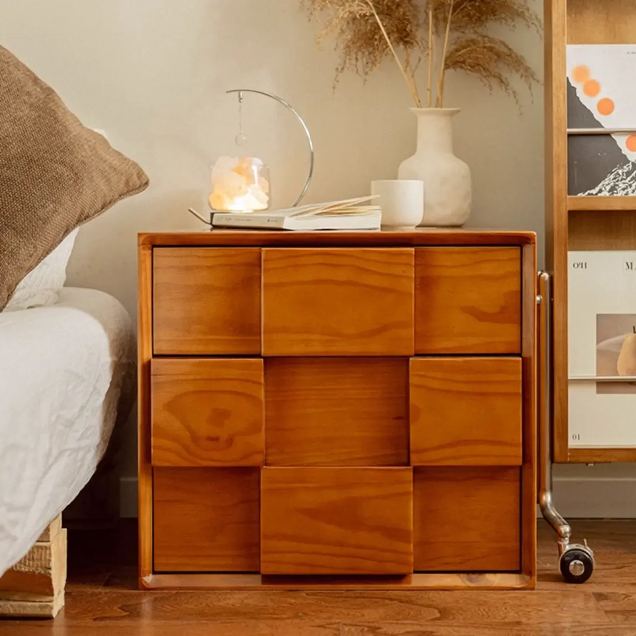 Mid-Century Modern Wood Nightstand with 2 Drawers