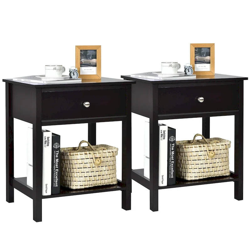 Gymax 2PCS 2-Tier Nightstand Modern Side End Table w/ Drawer & Open