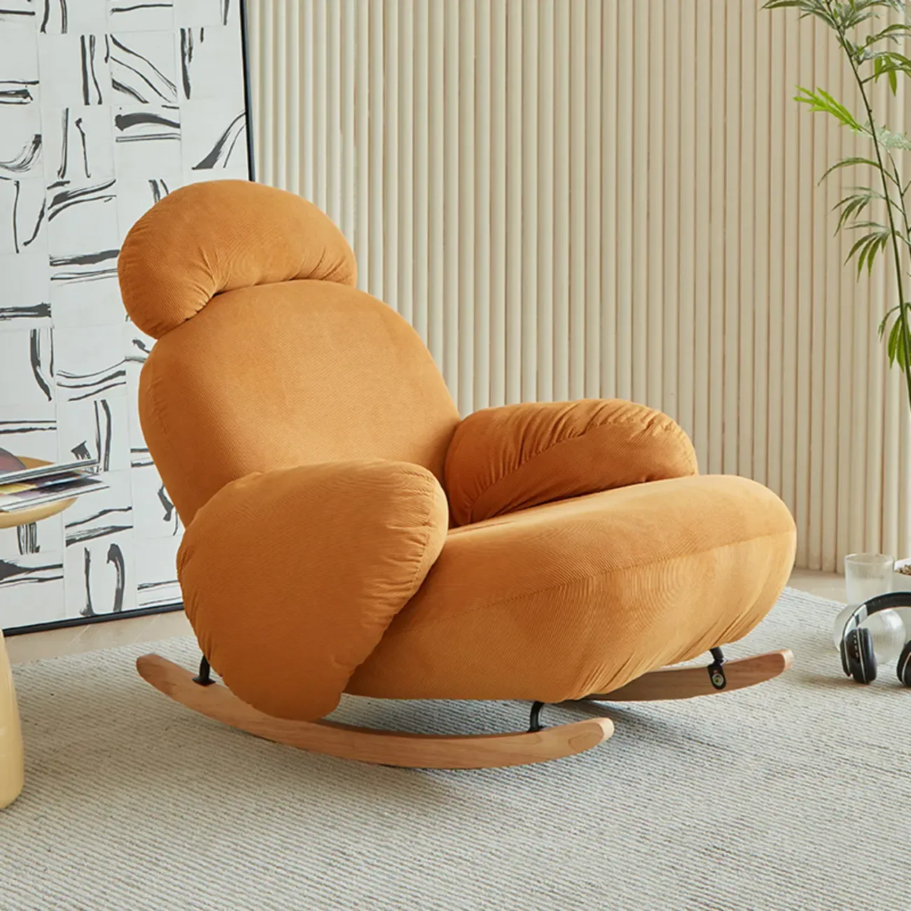 Upholstered Round Arm Rocking Chair with Optional Ottoman
