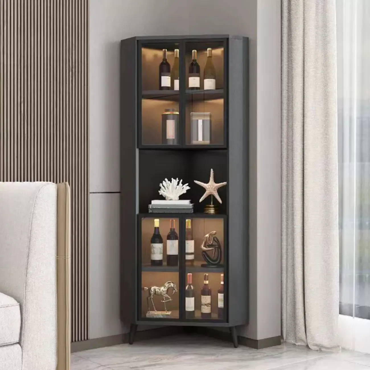 Modern Glam White-Gold Wood Glass Display Cabinet