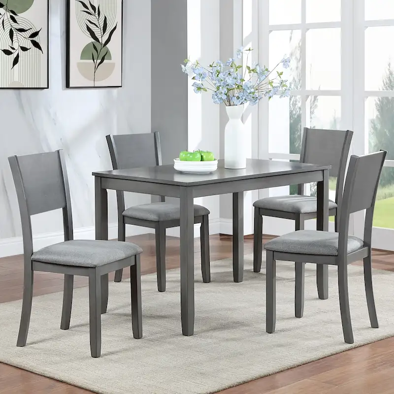 Modern 5-Piece Dining Set with Rectangular Counter Height Table & 4 Upholstered Chairs