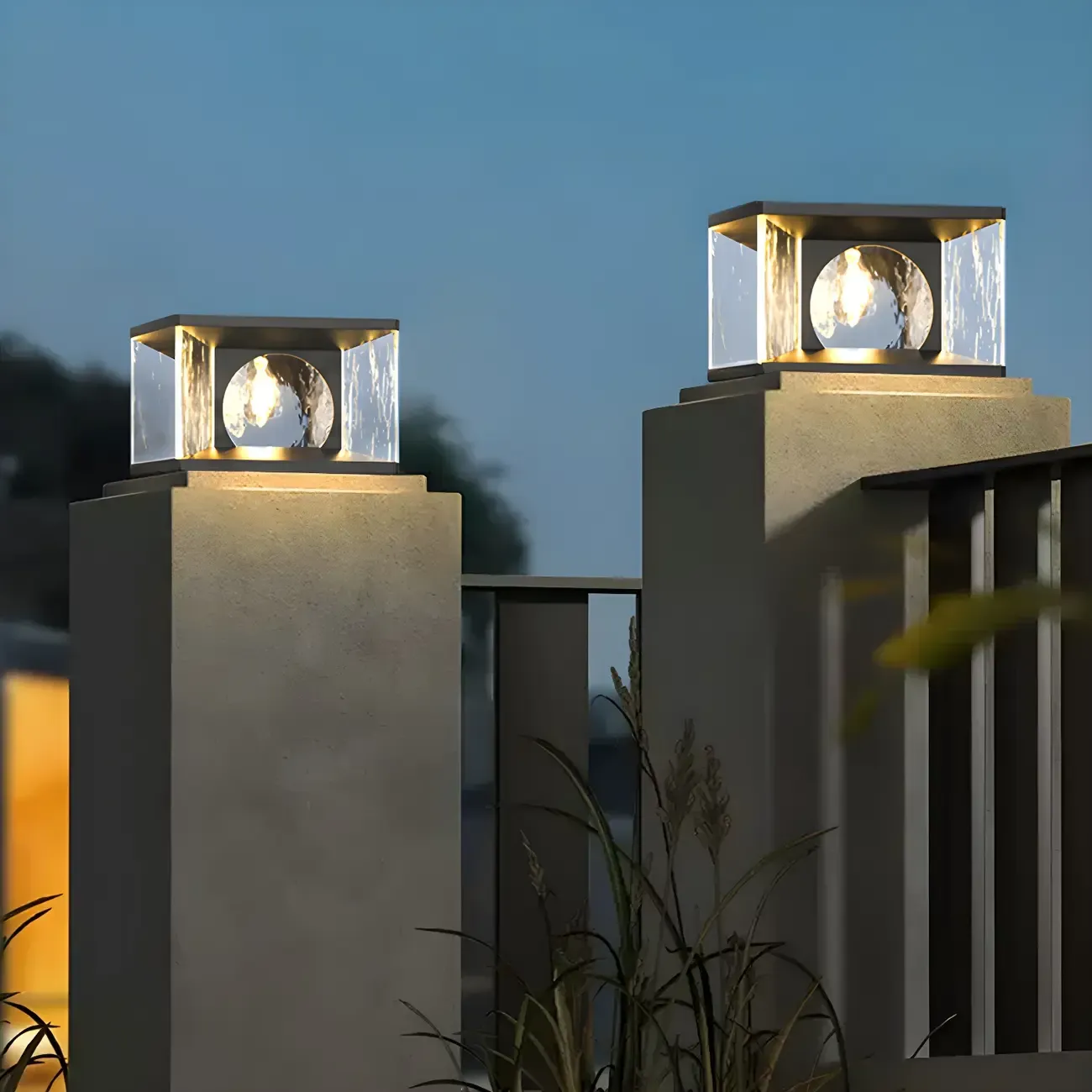 Black Metal Clear Glass Square Wired Post Cap Light